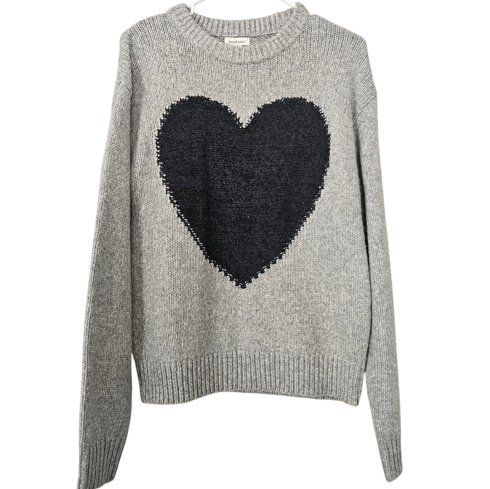 Sundance Love Lasts heart Gray Long Sleeve Sweater Size XS
